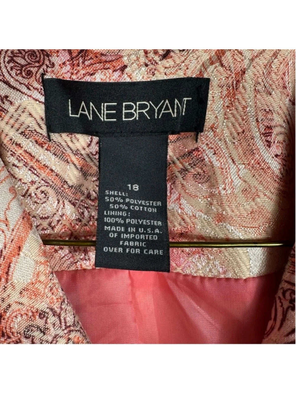 Lane Bryant Blazer Jacket Pink Paisley Lined 3/4 Sleeve Formal Business Women 18
